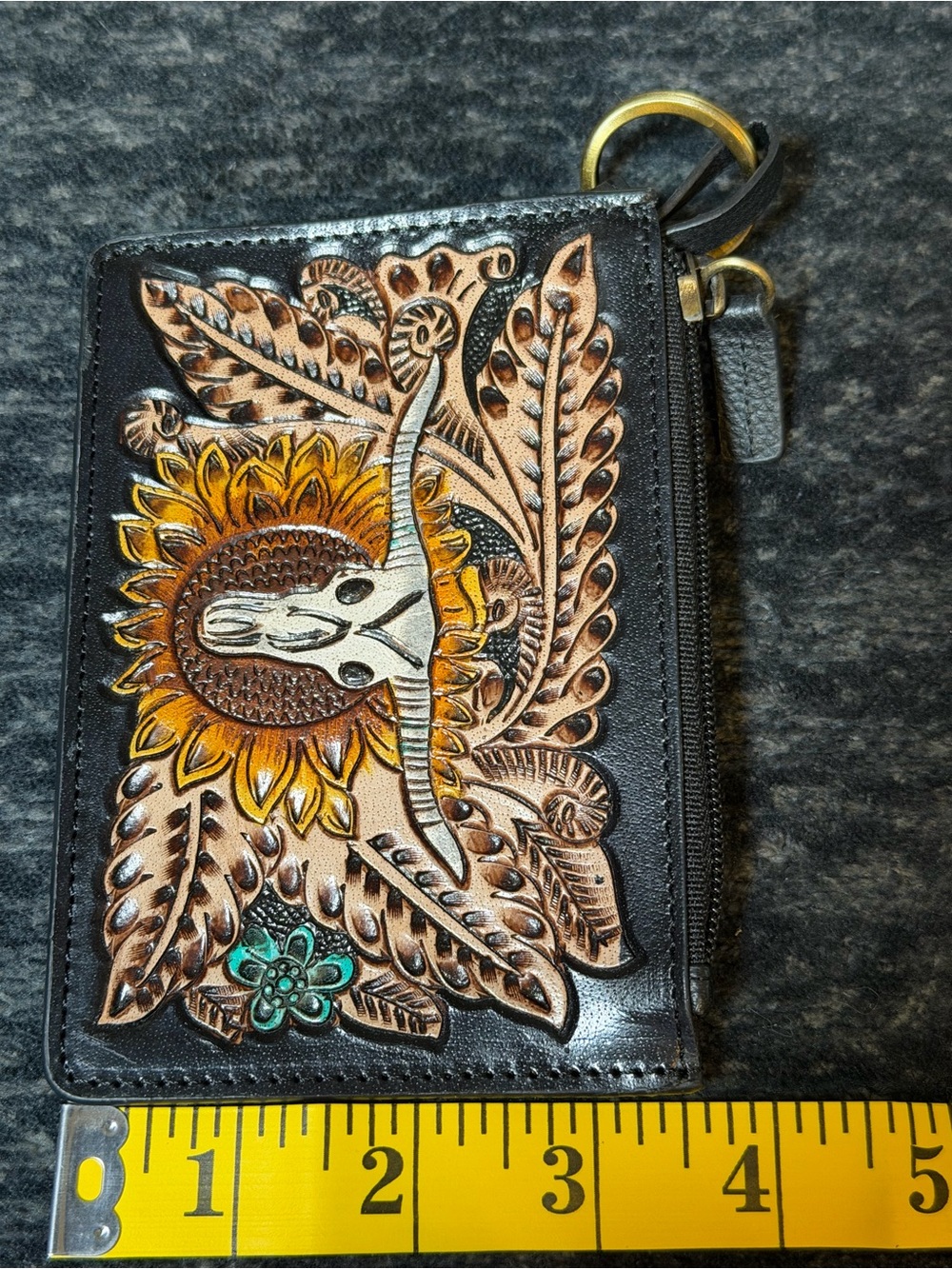 Western Longhorn Skull Sunflower Embossed Card Holder Wallet - Picture 5 of 5